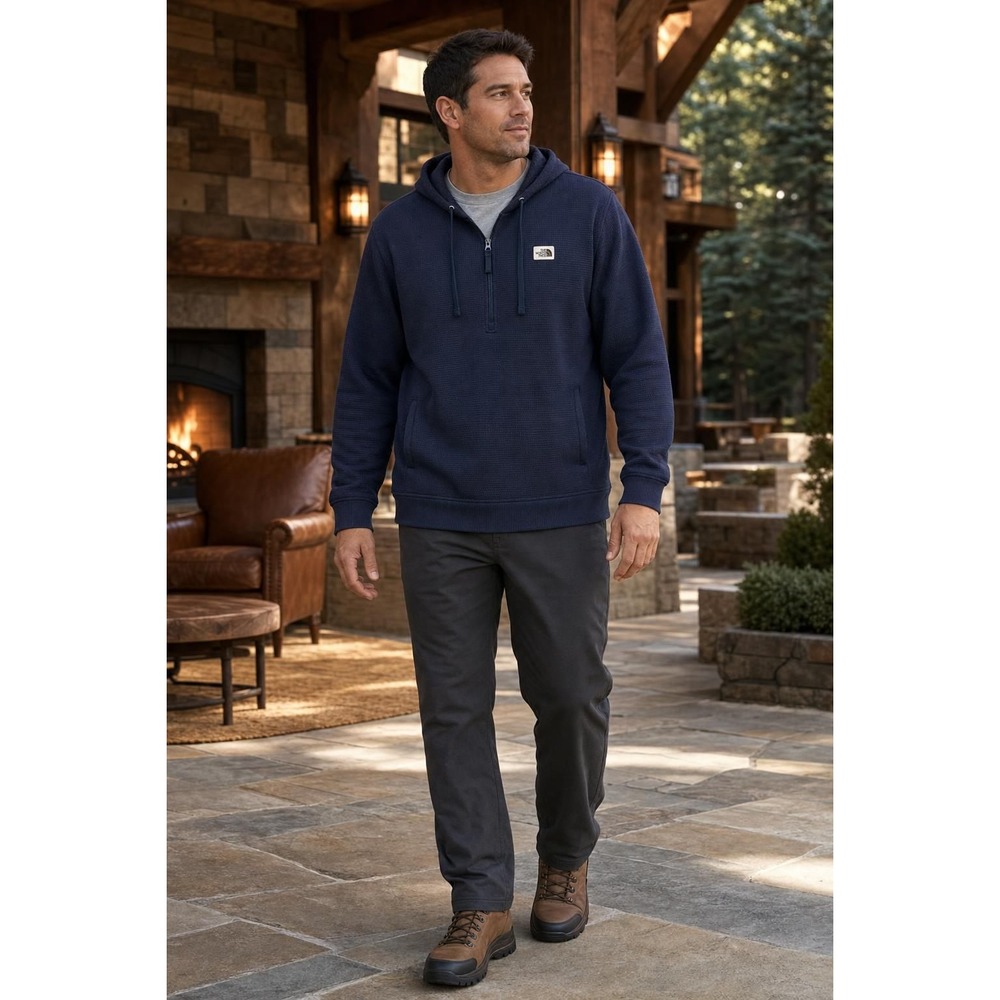 The North Face Hoodie Men's XXL Navy Waffle Fleece Zip Neck Pullover
